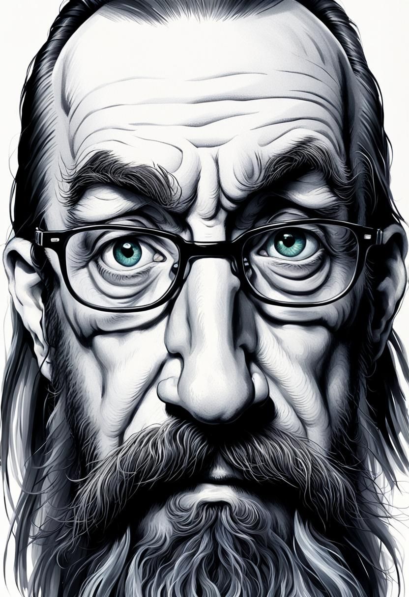 Worried Man Caricature with Painterly Brushstrokes