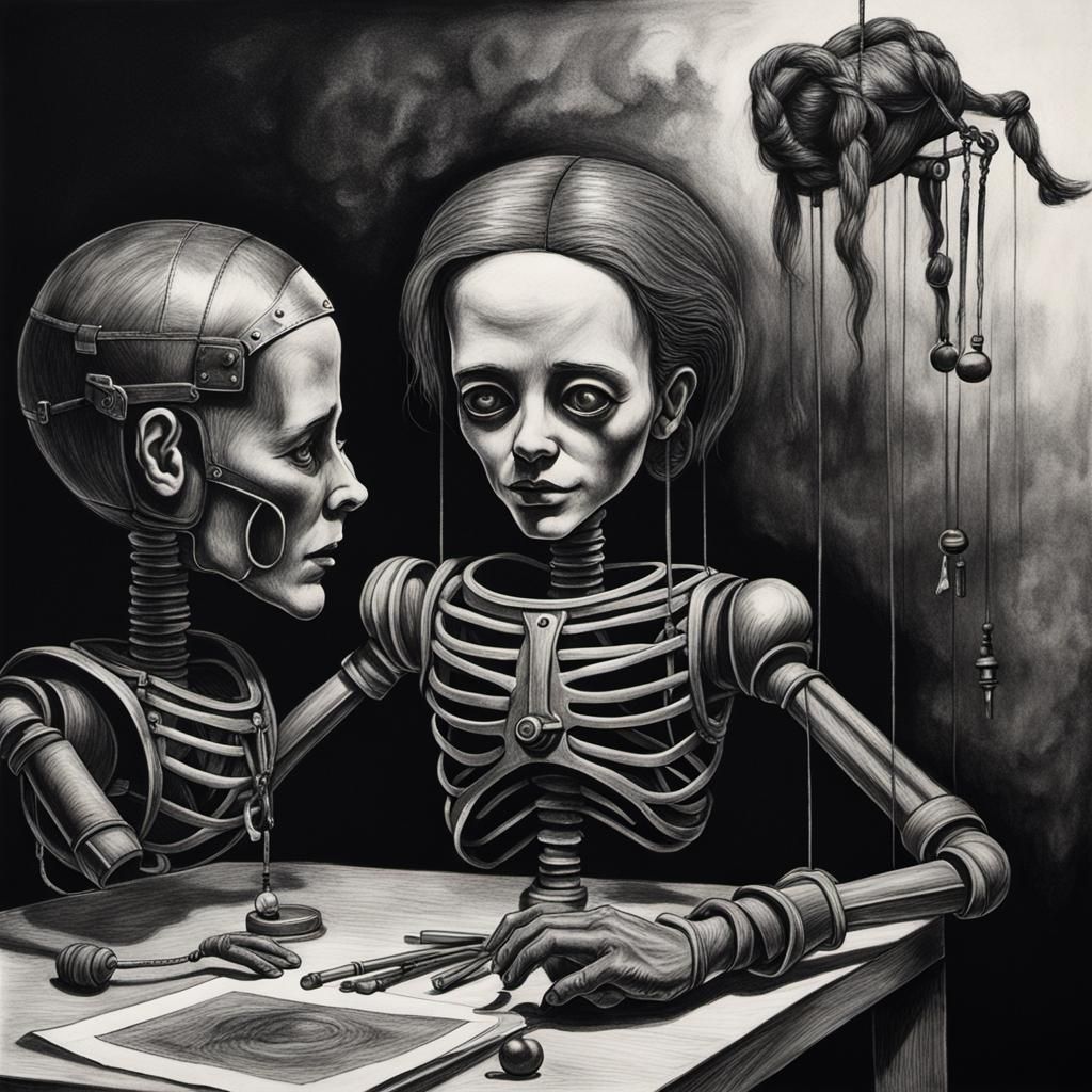 Eldritch Marionette Portrait in Monochromatic Hyperdetailed....