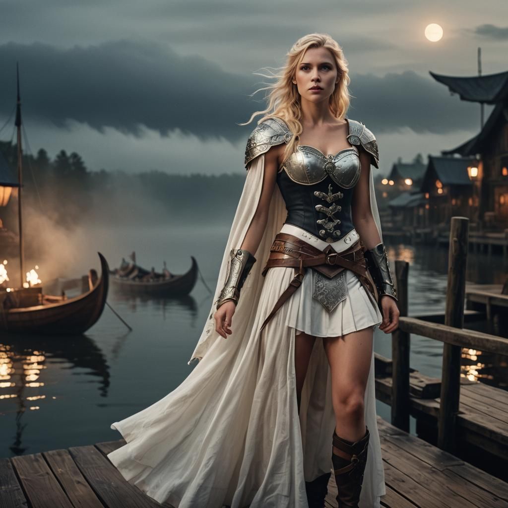 Viking Shieldmaiden Gazing at Eclipsed Moon