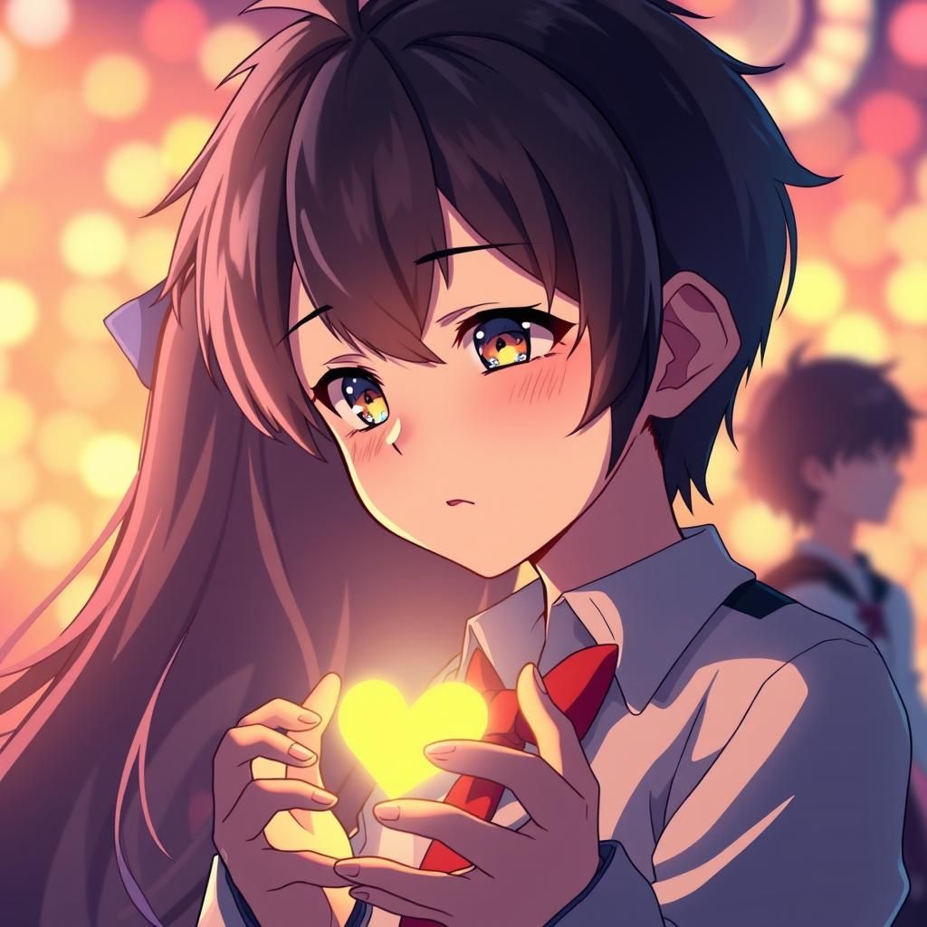 Anime Boy Adoring Girl with Glowing Heart