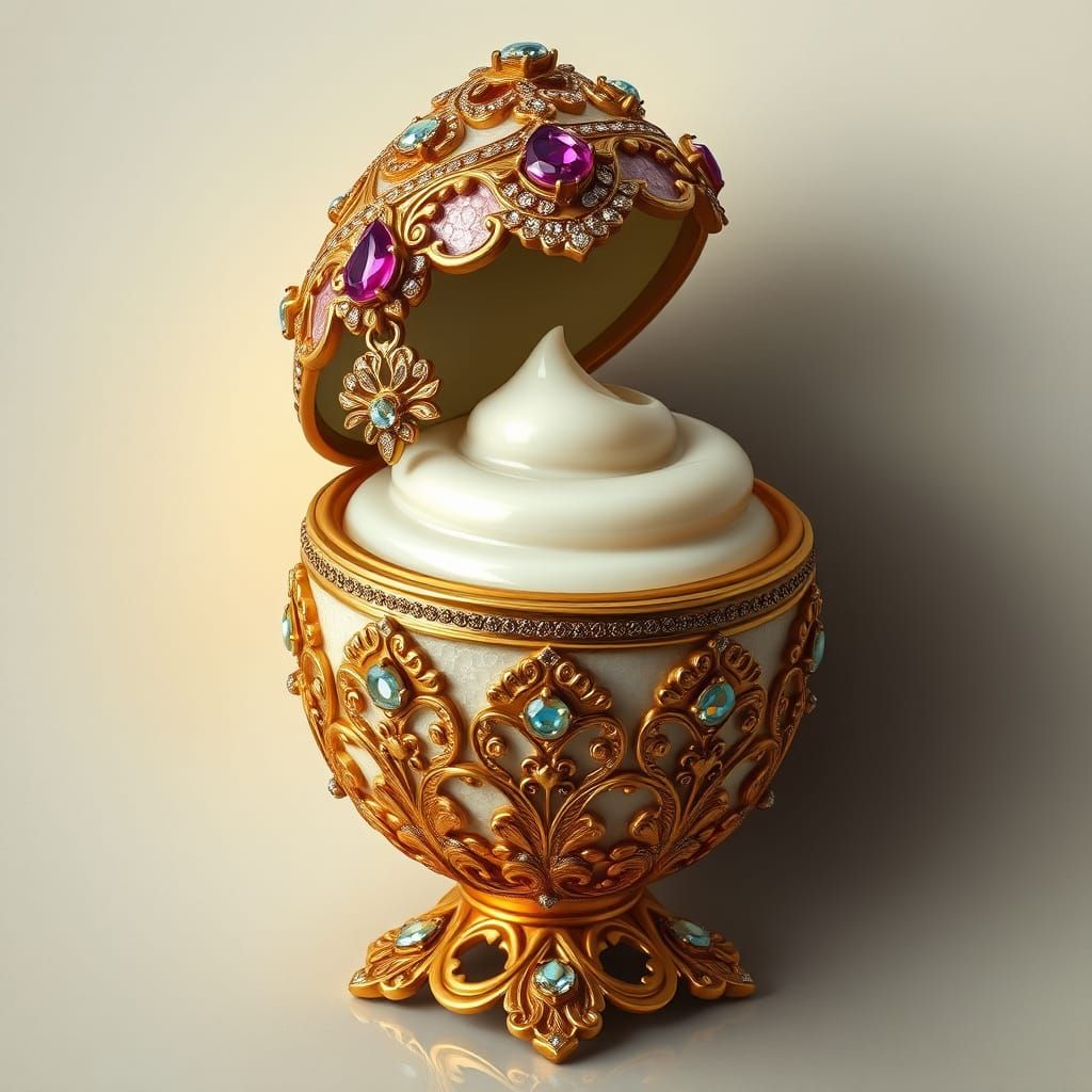 Luxurious Faberge Egg Face Cream in Soft Pastels and Gold