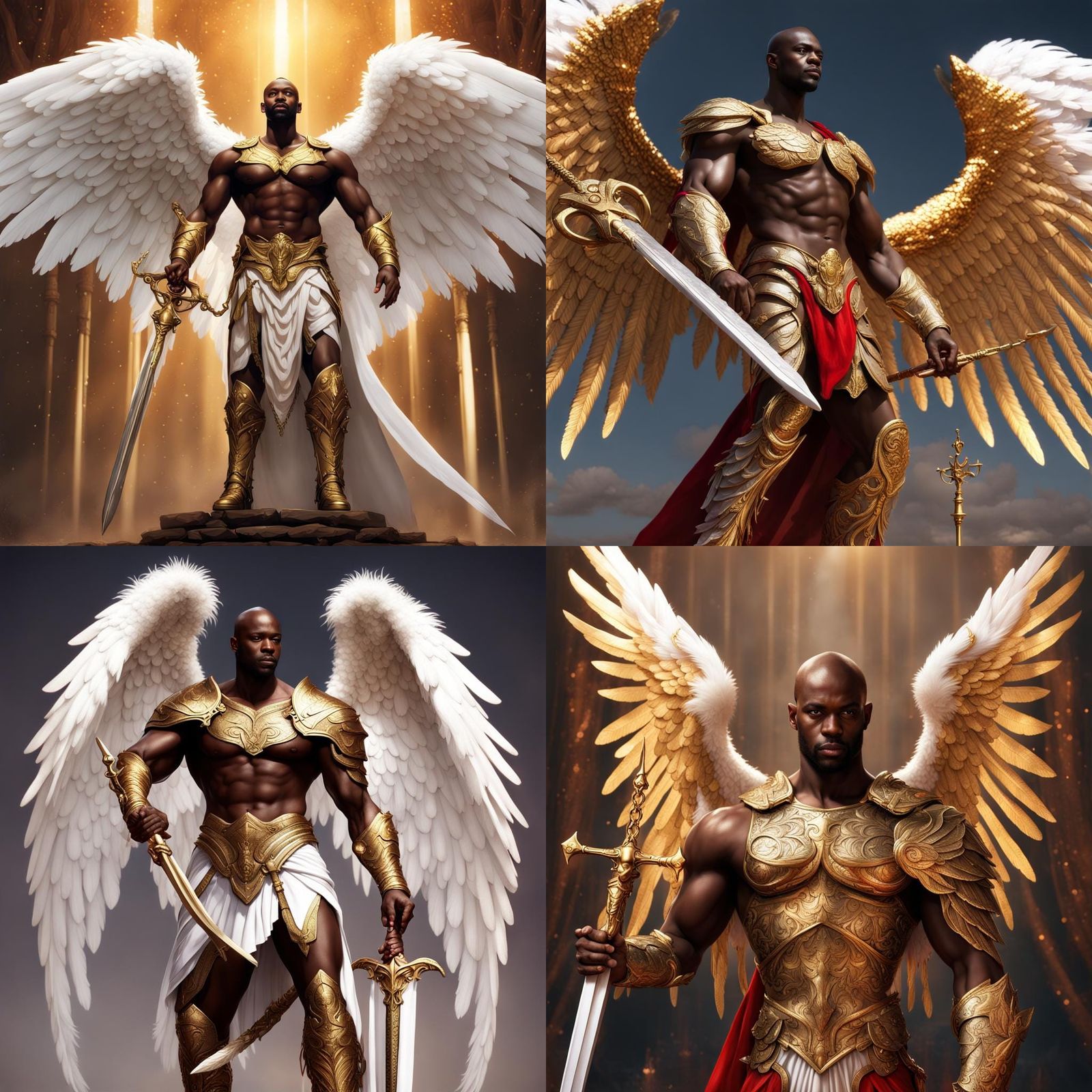 Angel in Red and Gold Armor with Golden Sword
