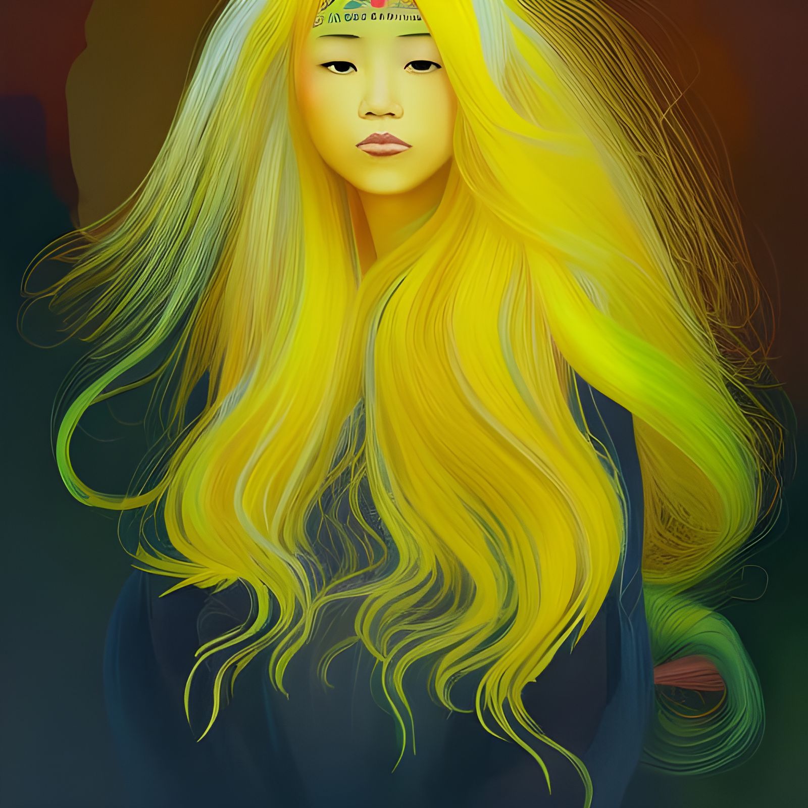 Hmong Girl with Flowing Yellow Hair Art