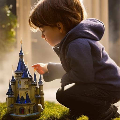 Boy Plays with Castle: Hyperrealistic Detailed Art