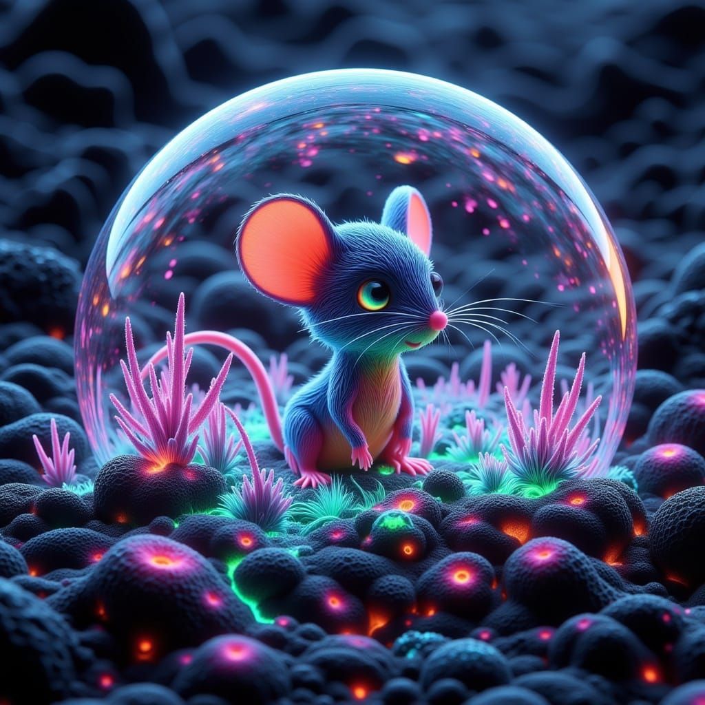 Ferrofluid Mouse Trapped in Cosmic Chibi Landscape