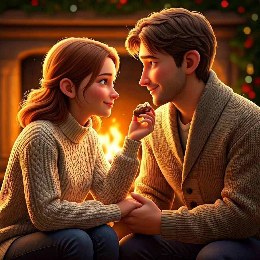Romantic Fireplace Dinner: Pixar-Inspired 3D Art