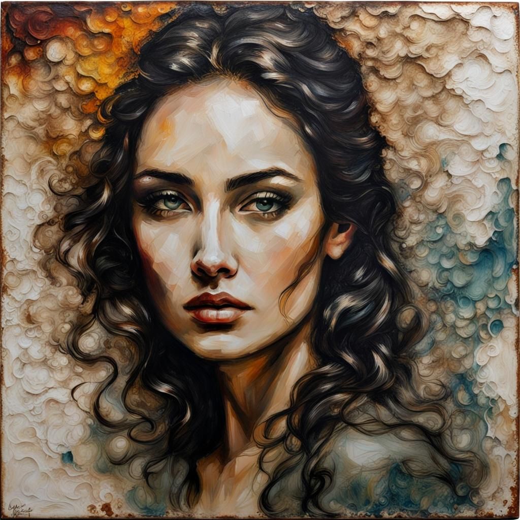 Mixed Media Portrait with Encaustic and Shellac Finish