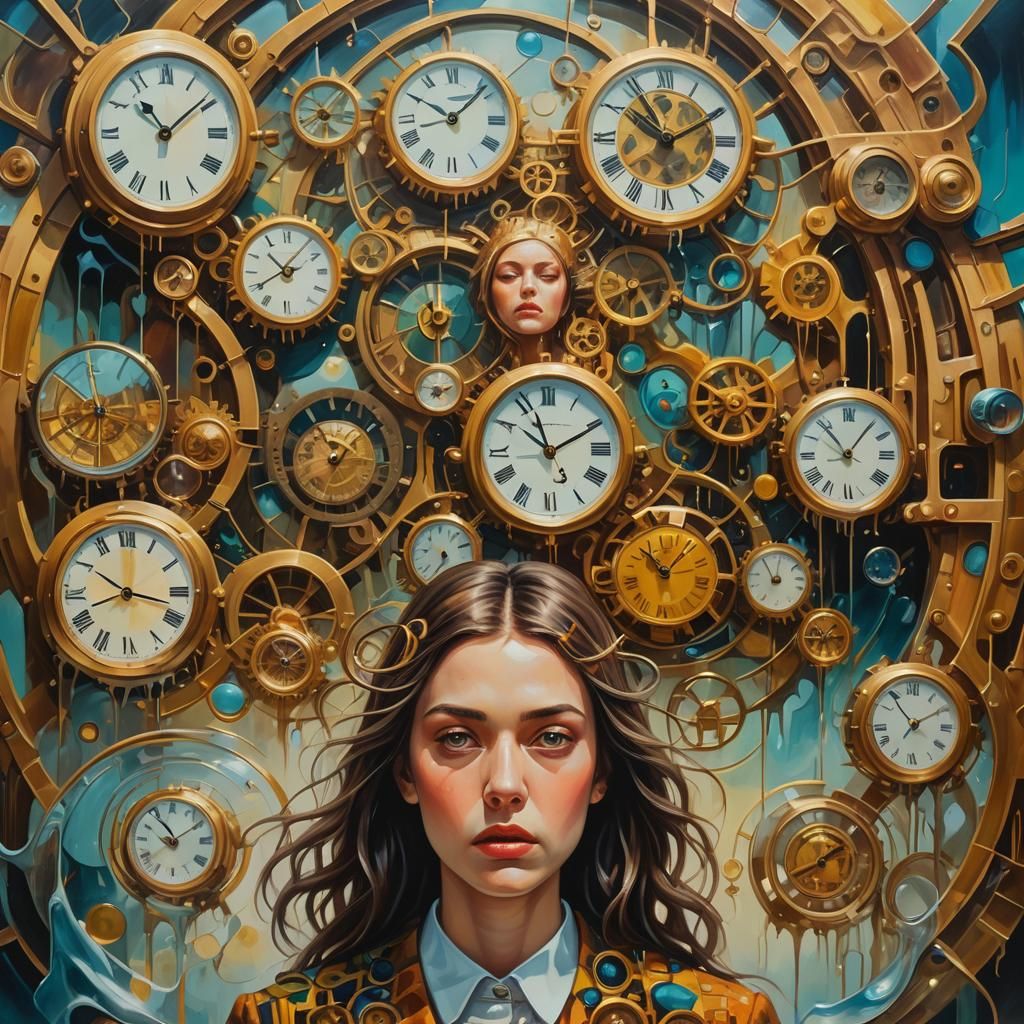 Surreal Women in Dreamscape with Melting Clocks