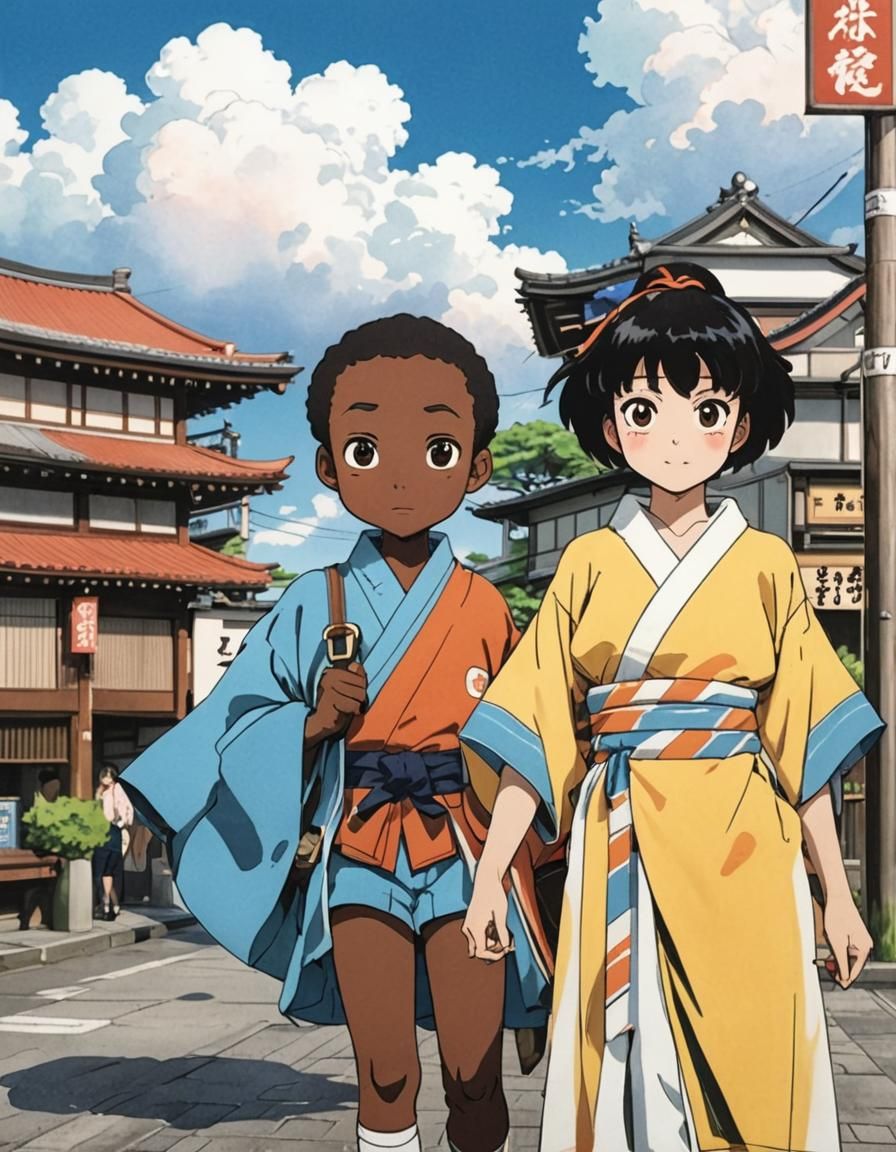 Anime-Style Scene of Children in Japan