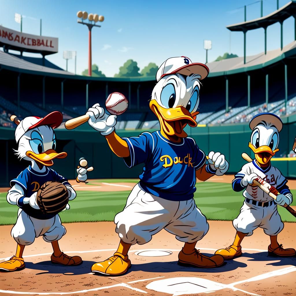 Donald Duck and Nephews Playing Baseball