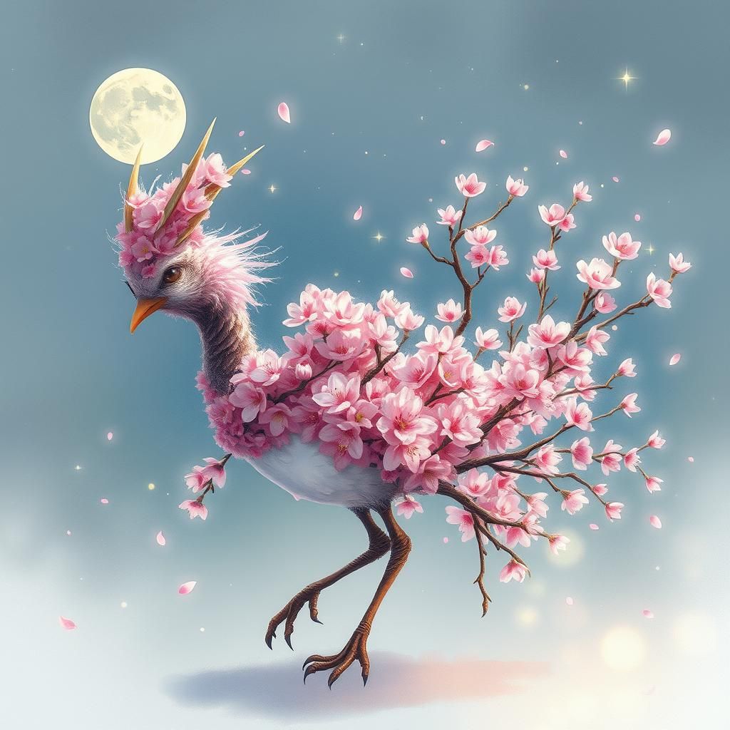Cherry Blossom Bird in Studio Ghibli Style