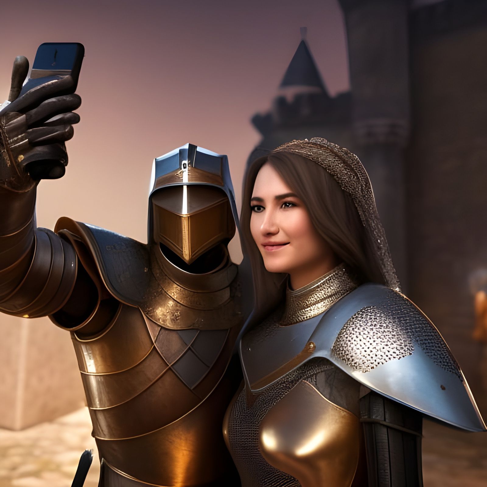 Knight and Princess Selfie in Medieval Castle