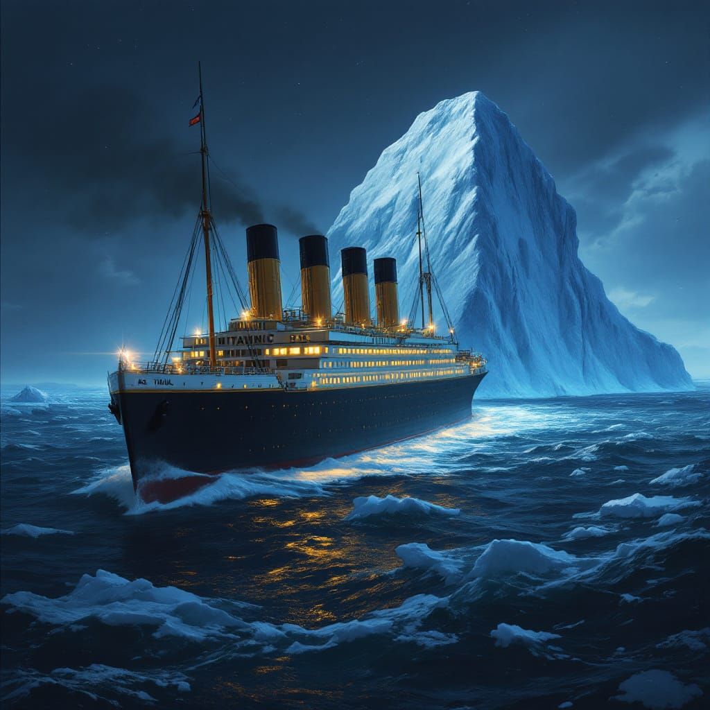RMS Titanic and Iceberg in Maritime Painting Style