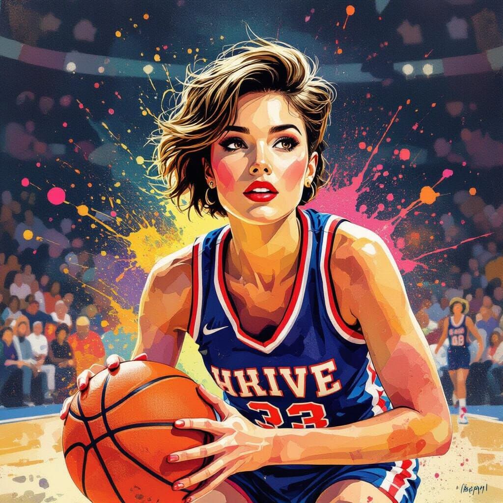 Vibrant Watercolor Basketball Player in Pop Art Style