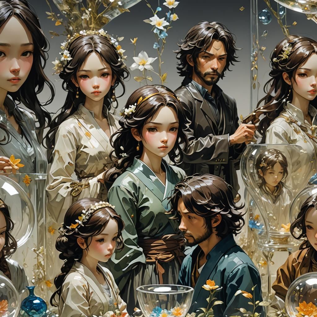 Enameled Glass Figurines in Watercolor Style