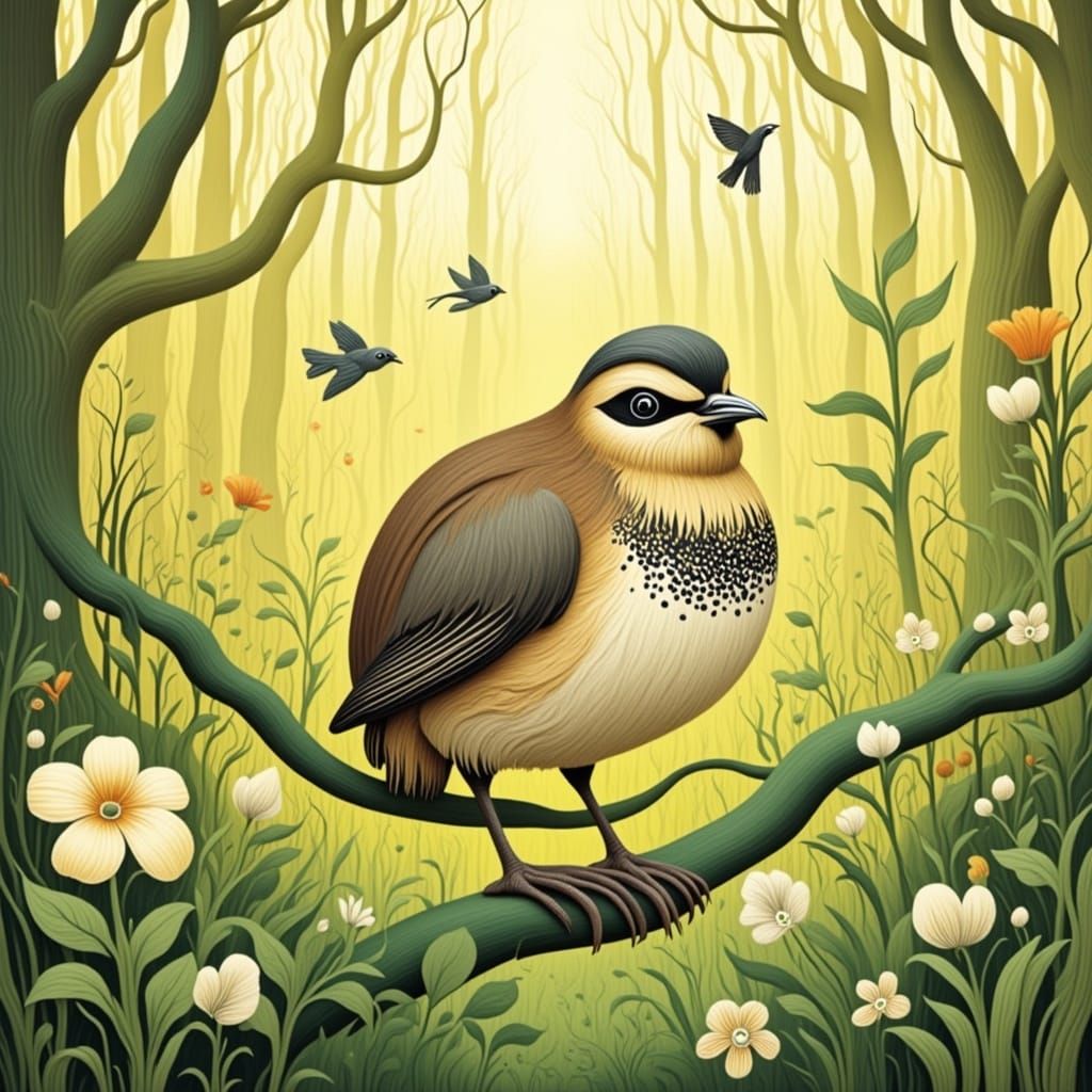 Whimsical Quail in Storybook Style