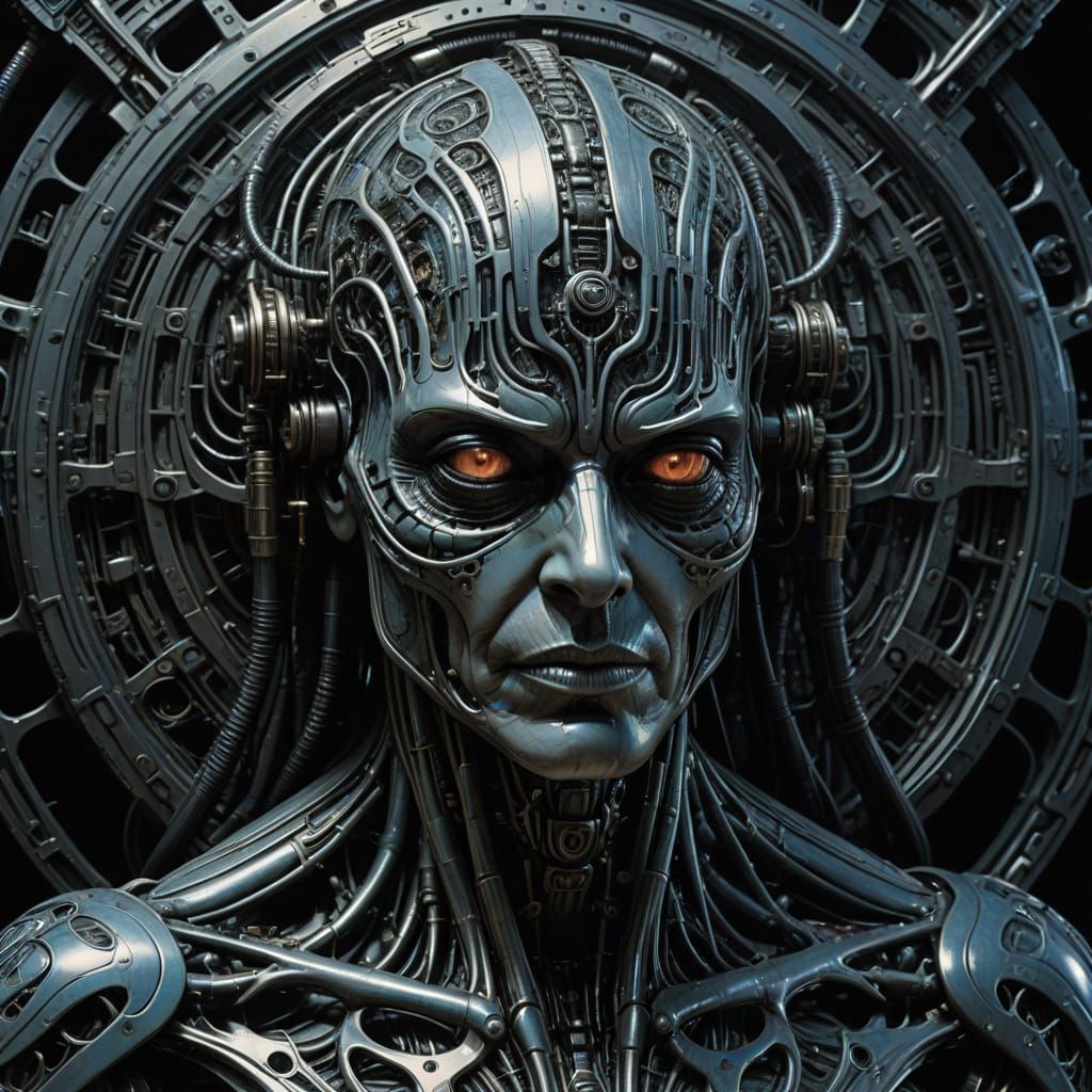 Glowing Android Portrait with Cosmic Background