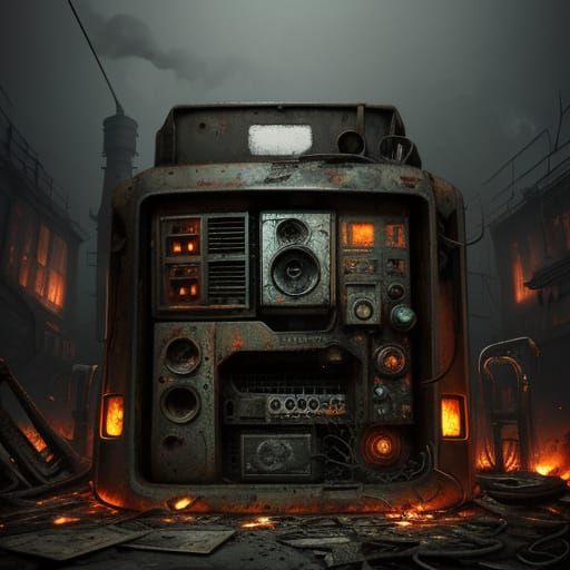 Dystopian Industrial Gallery in Graffiti Style