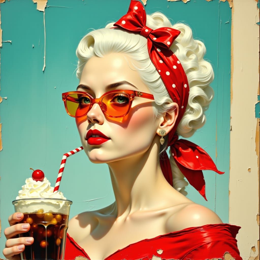 Glossy Oil Pin-Up Girl Portrait in Pop Art Style