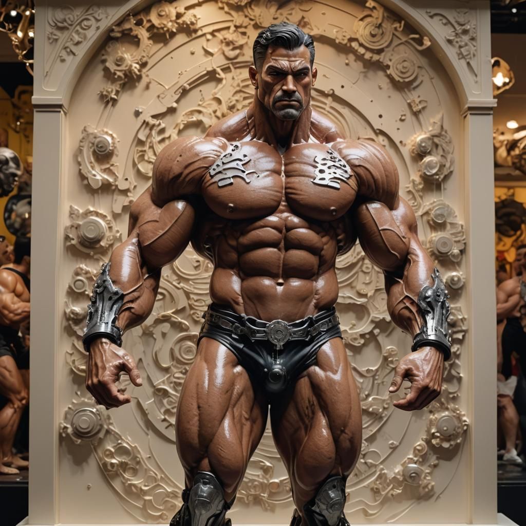 Hyperrealistic Automaton Bodybuilder in Exhibition Display