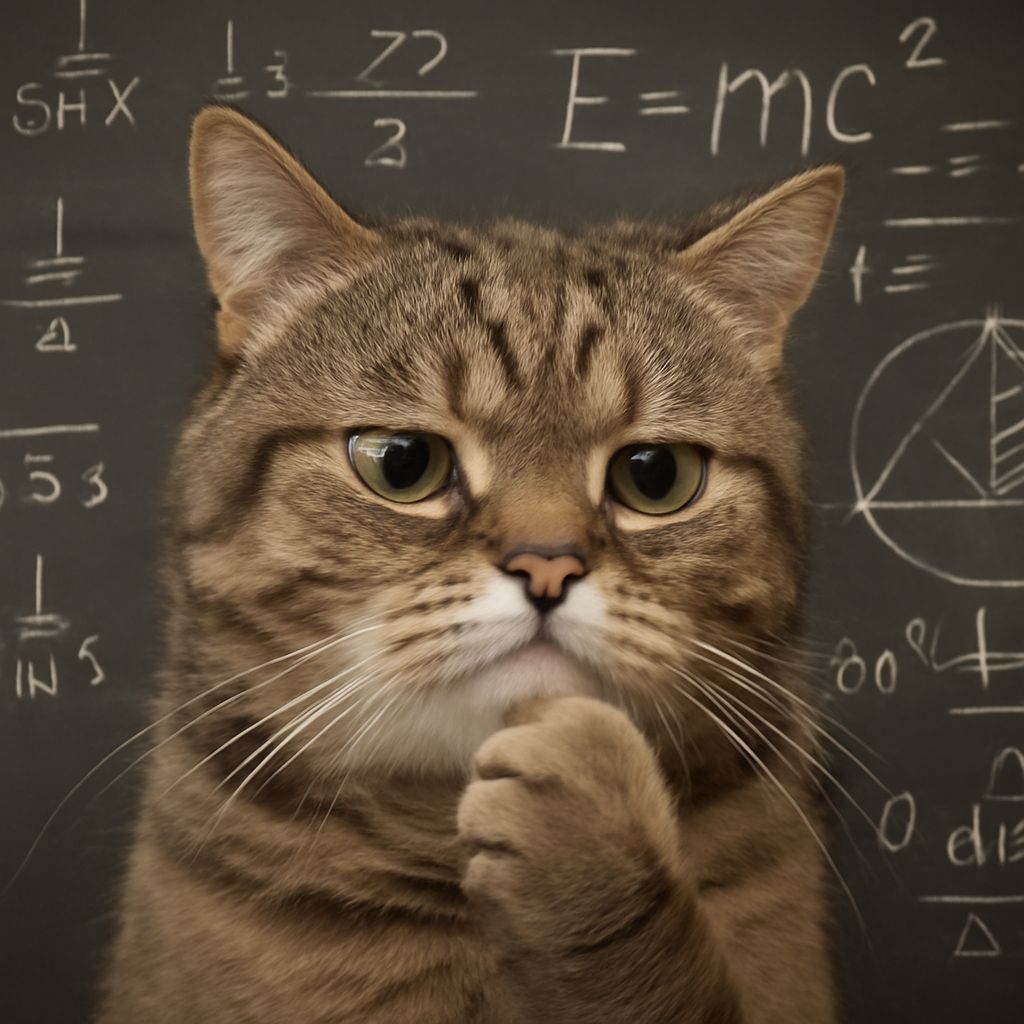 Confused Cat Surrounded by Math Equations: Meme Art