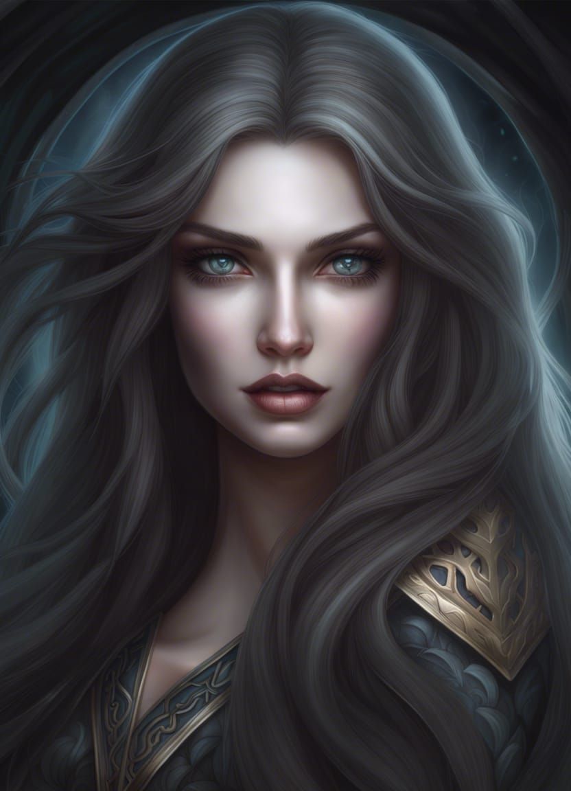 Elegant Goddess with Long Hair: Digital Illustration