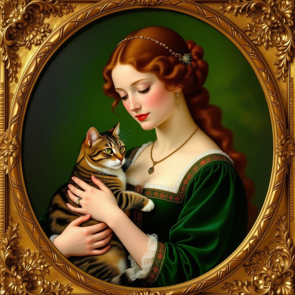 Renaissance Portrait of Woman Holding Tabby Cat