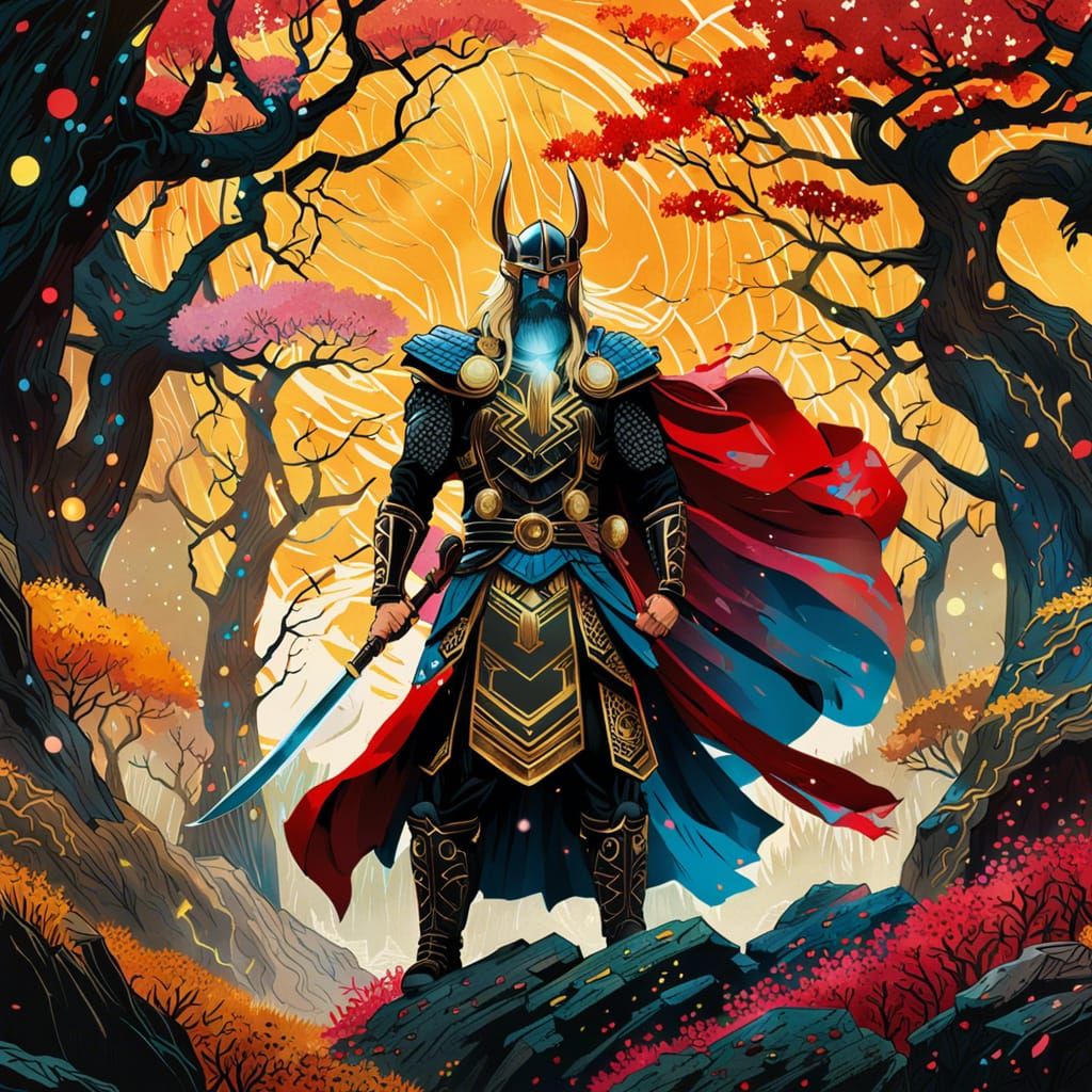 Thor as Samurai in Watercolor Style