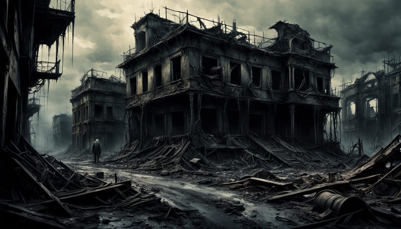 Post-Apocalyptic Skeletons in Beksiński-Inspired Surrealism