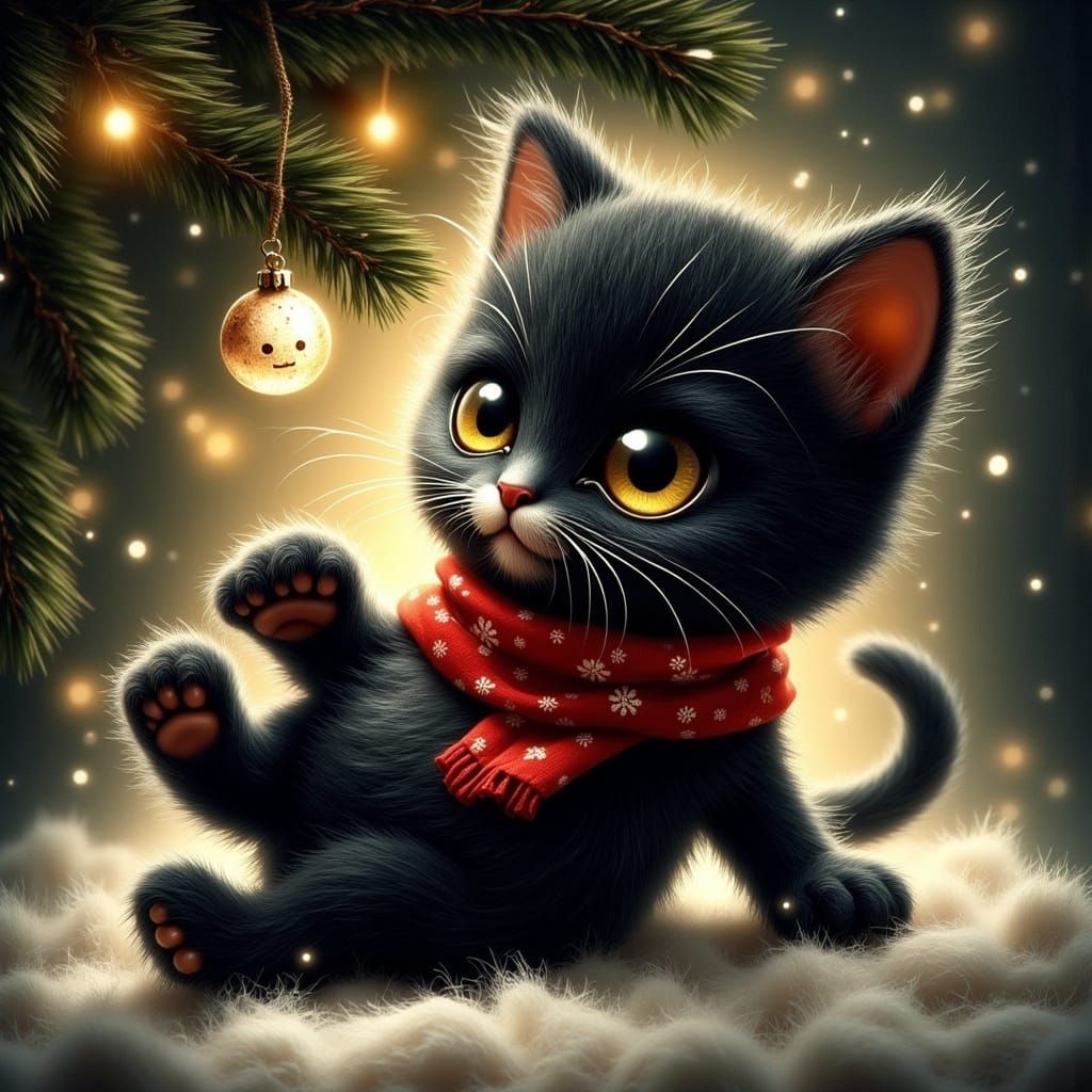 Kitten's Christmas: Whimsical Watercolor Illustration