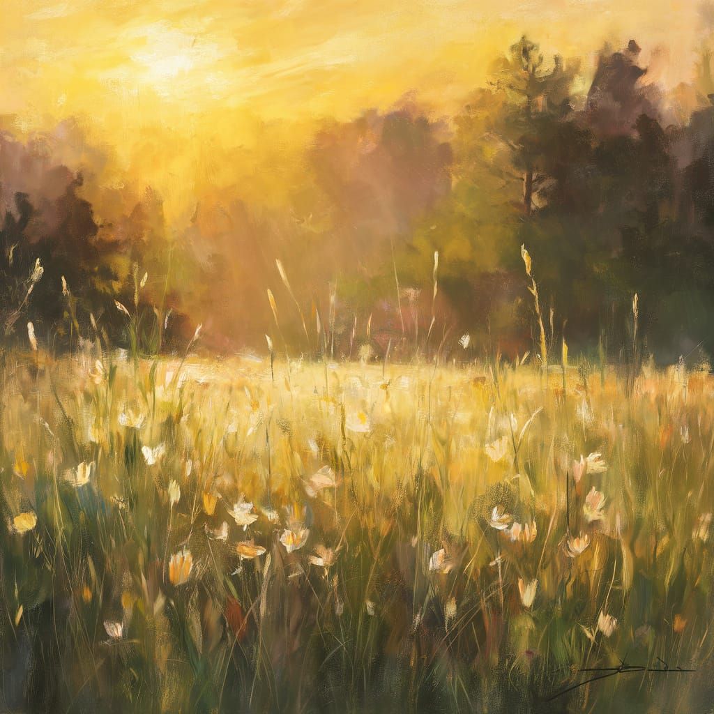 Serene Sunset Landscape in Golden Hues