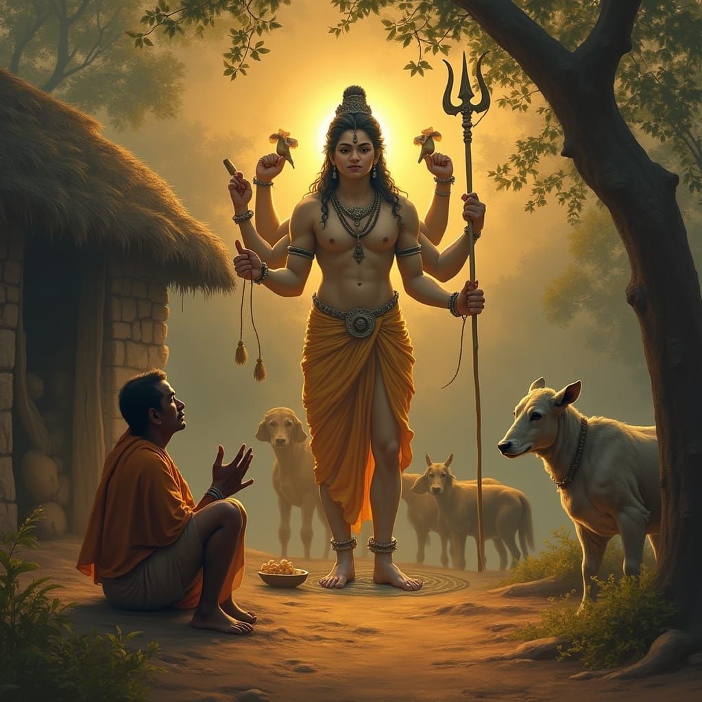 Dattatreya Apparition in Raja Ravi Varma Style
