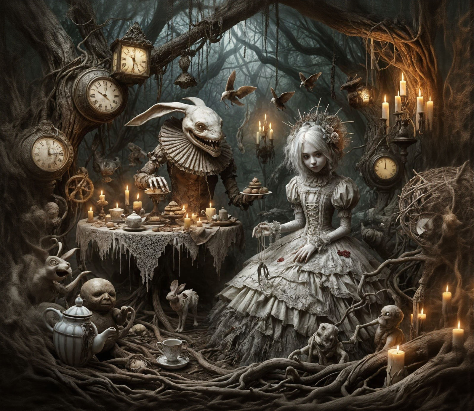 Gothic Tea Party in Dark Wonderland Forest