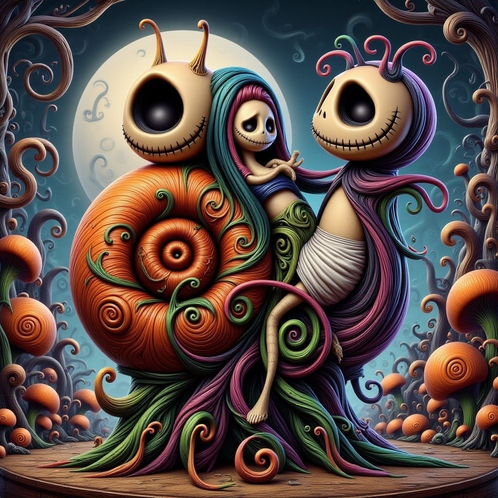 Jack and Sally's Snail Ride in Burtonesque Halloweentown