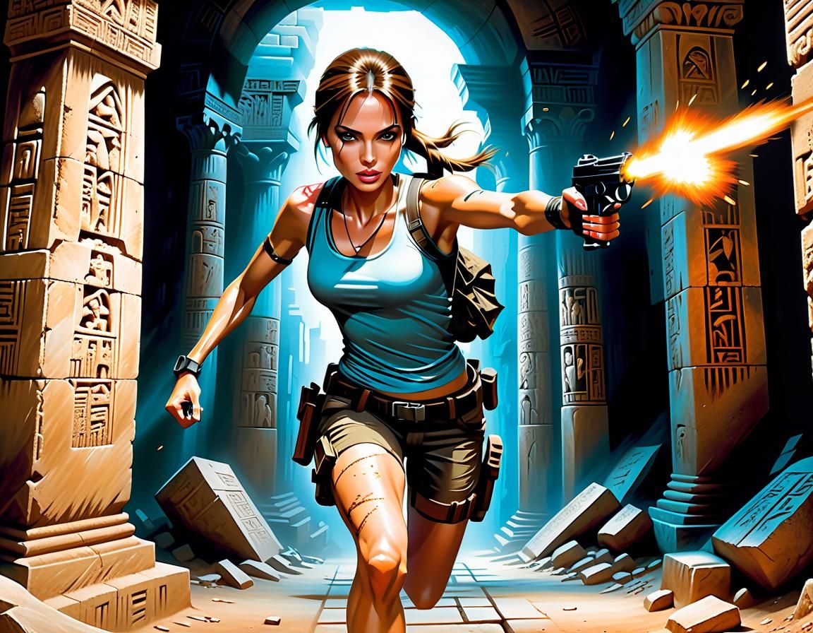 Lara Croft Raiding a Tomb as Acrylic Art