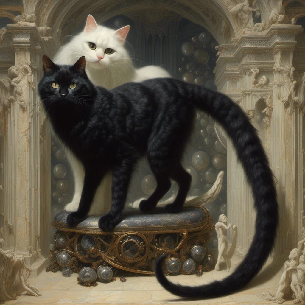 Eerie Black Cat with White Markings