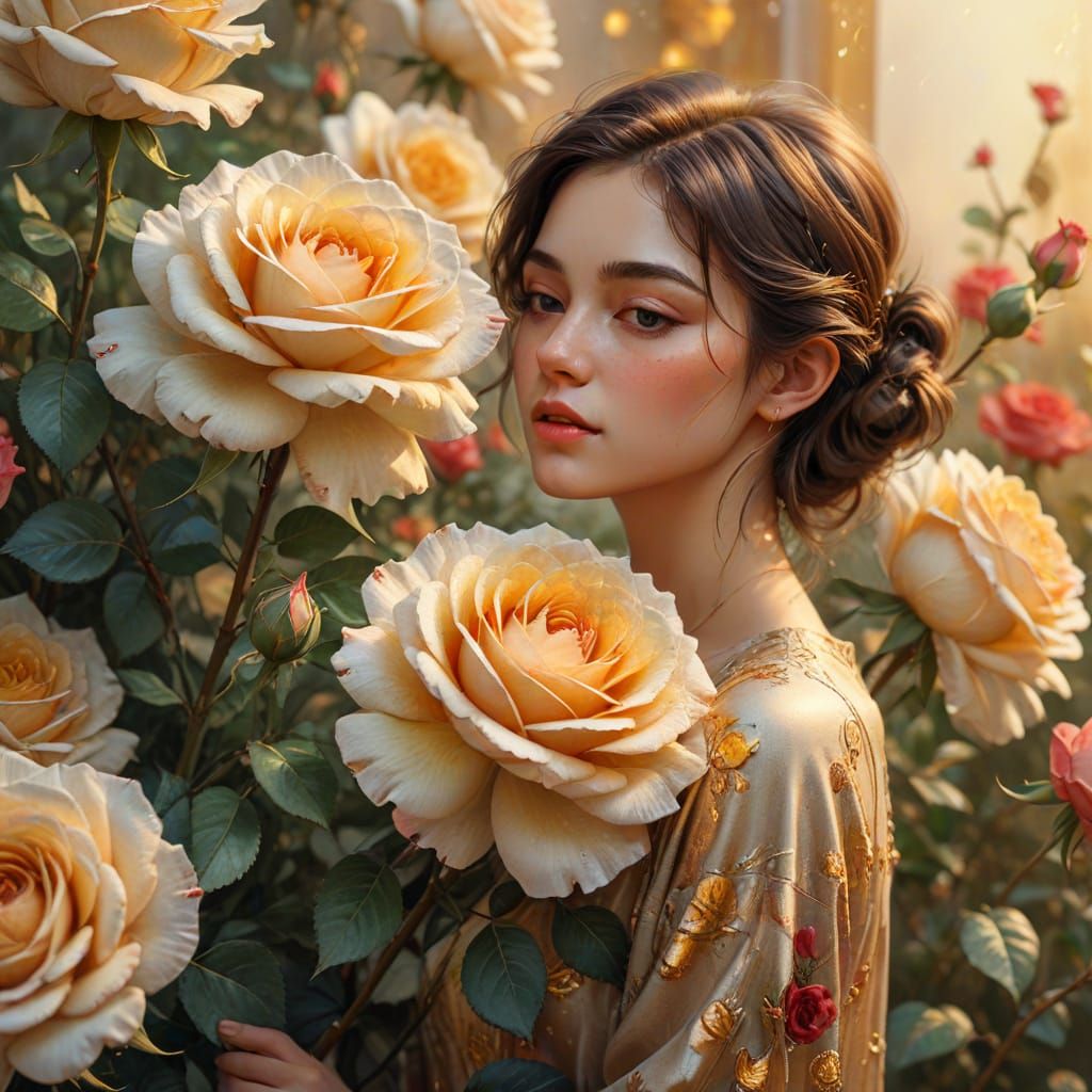 Milo Admires Roses in Soft, Golden Light