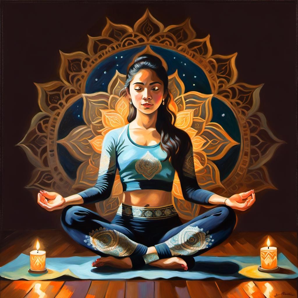 Asian Woman in Lotus Pose: Oil Painting