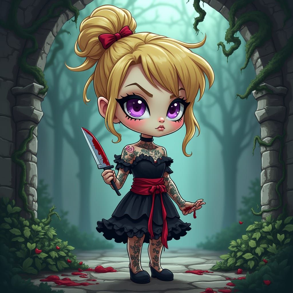 Goth Fairy Princess in Dark Castle Courtyard