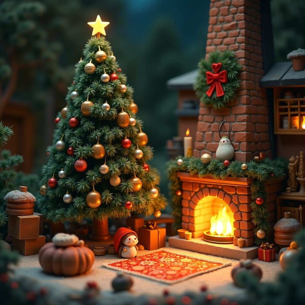 Miniature Arrietty Christmas World with Glowing Fireplace