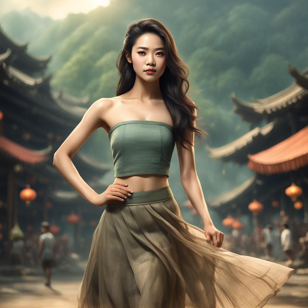 Vietnamese Woman with Flowing Hair, Digital Matte Painting