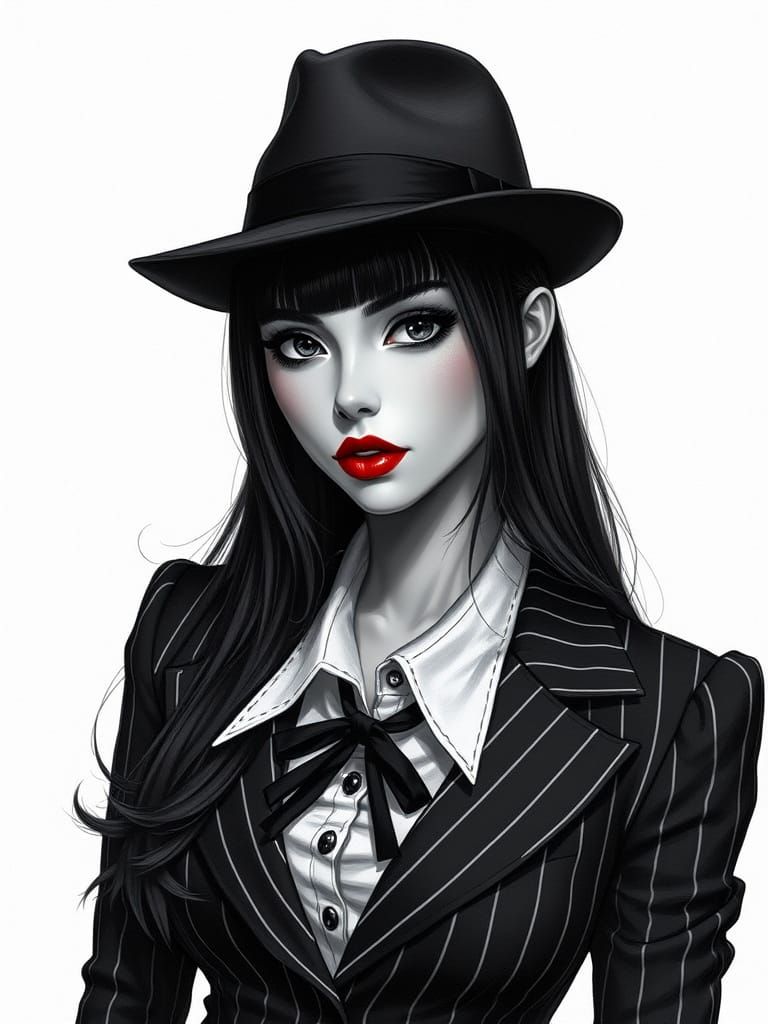 Goth Woman in Fedora: Black and White Portrait