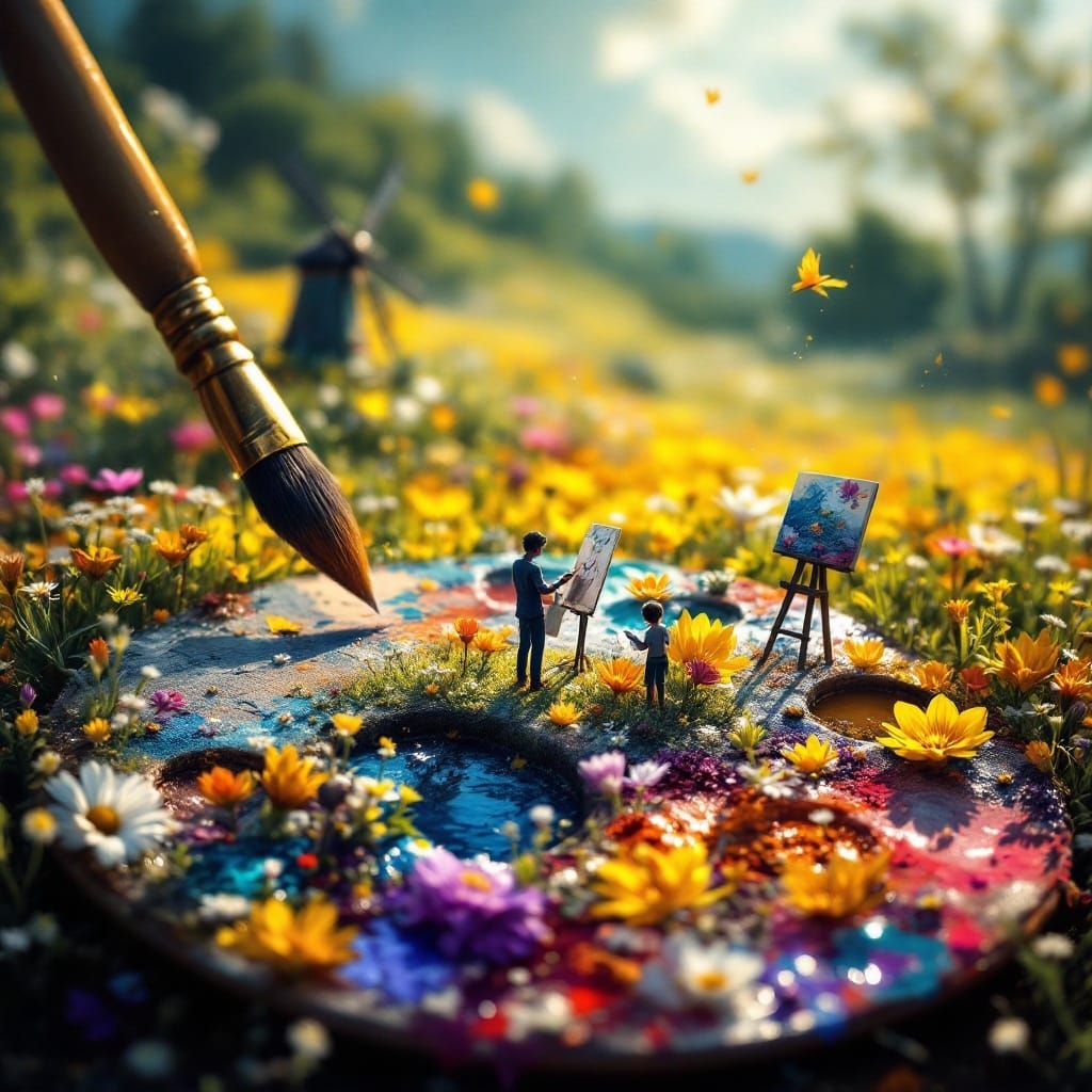 Miniature Impressionist Landscape on Painter's Palette