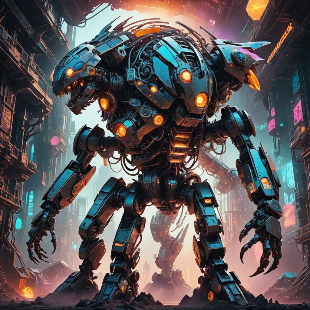 Mechanized Creature Emerges from Dreamlike Crystal Structure