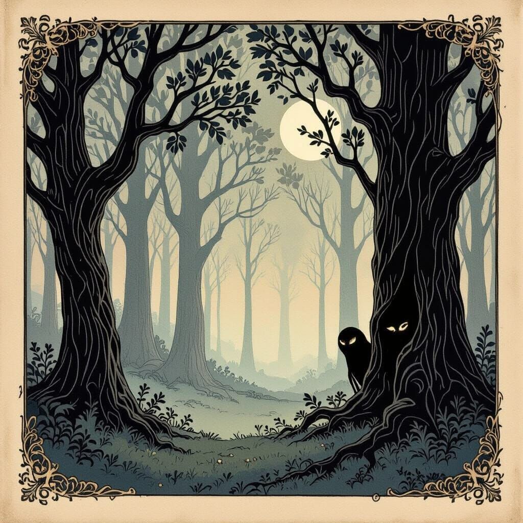 Enchanted Twilight Forest Clearing with Mystical Creature