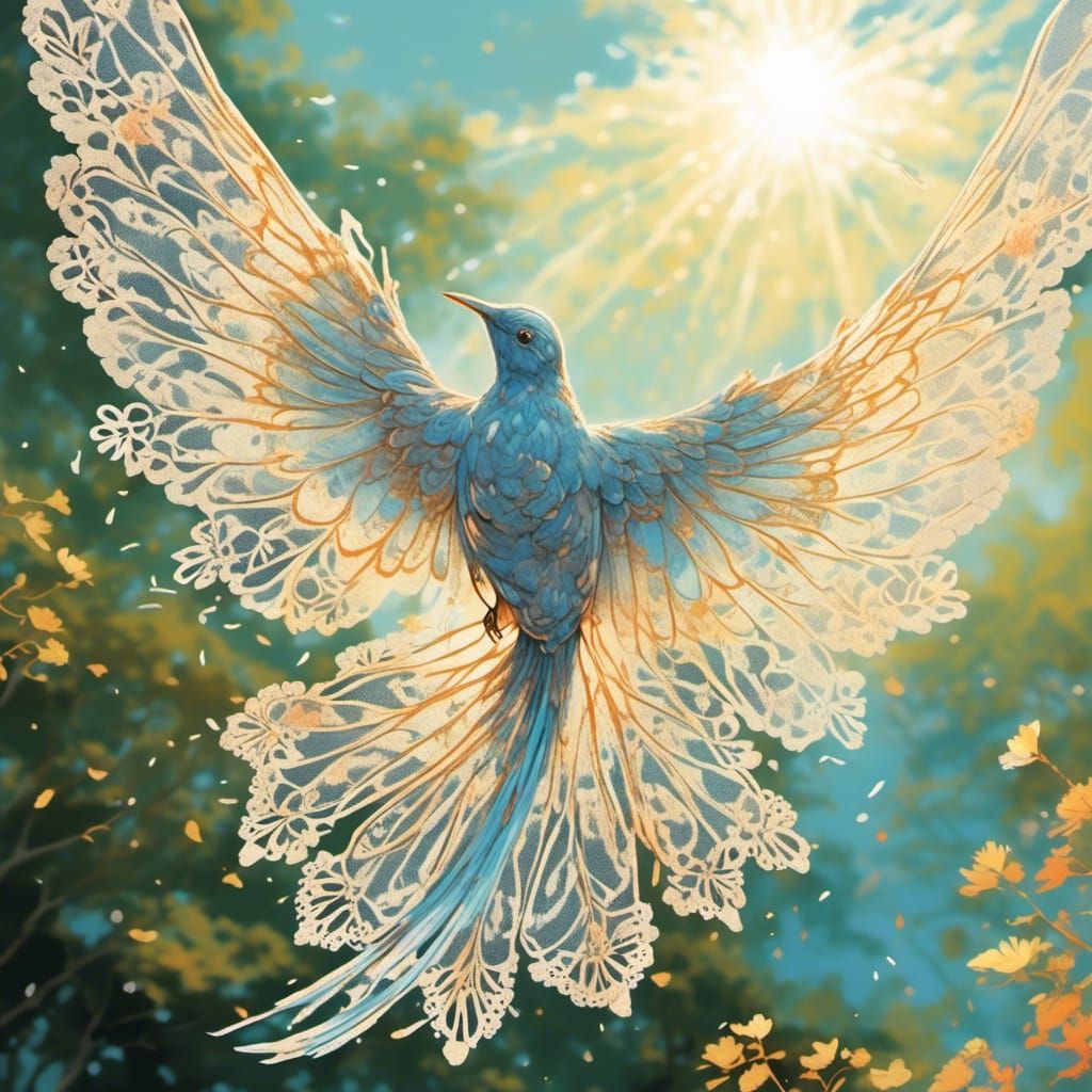 Lace Wing Birds in Splatter Graffiti Style