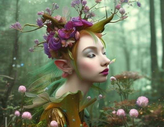 Magical Elf Fairy in a Colorful Forest