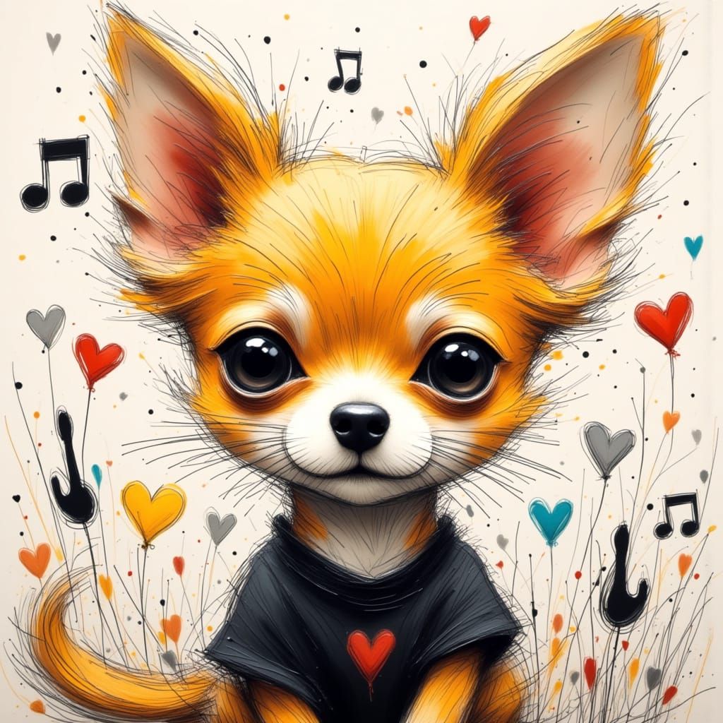 Animated Chihuahua in Band Shirt at Heavy Metal Concert