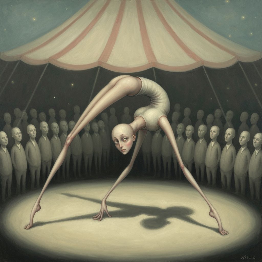 Surreal Contortionist Performance in Dreamlike Circus