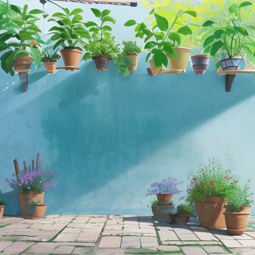 Vibrant Illustration of Flowerpots on a Ladder